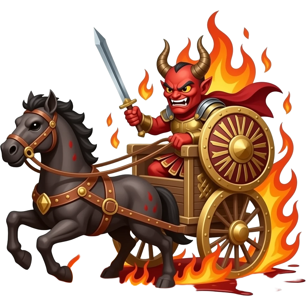 Demon charging into battle driving a roman war chariot emoji