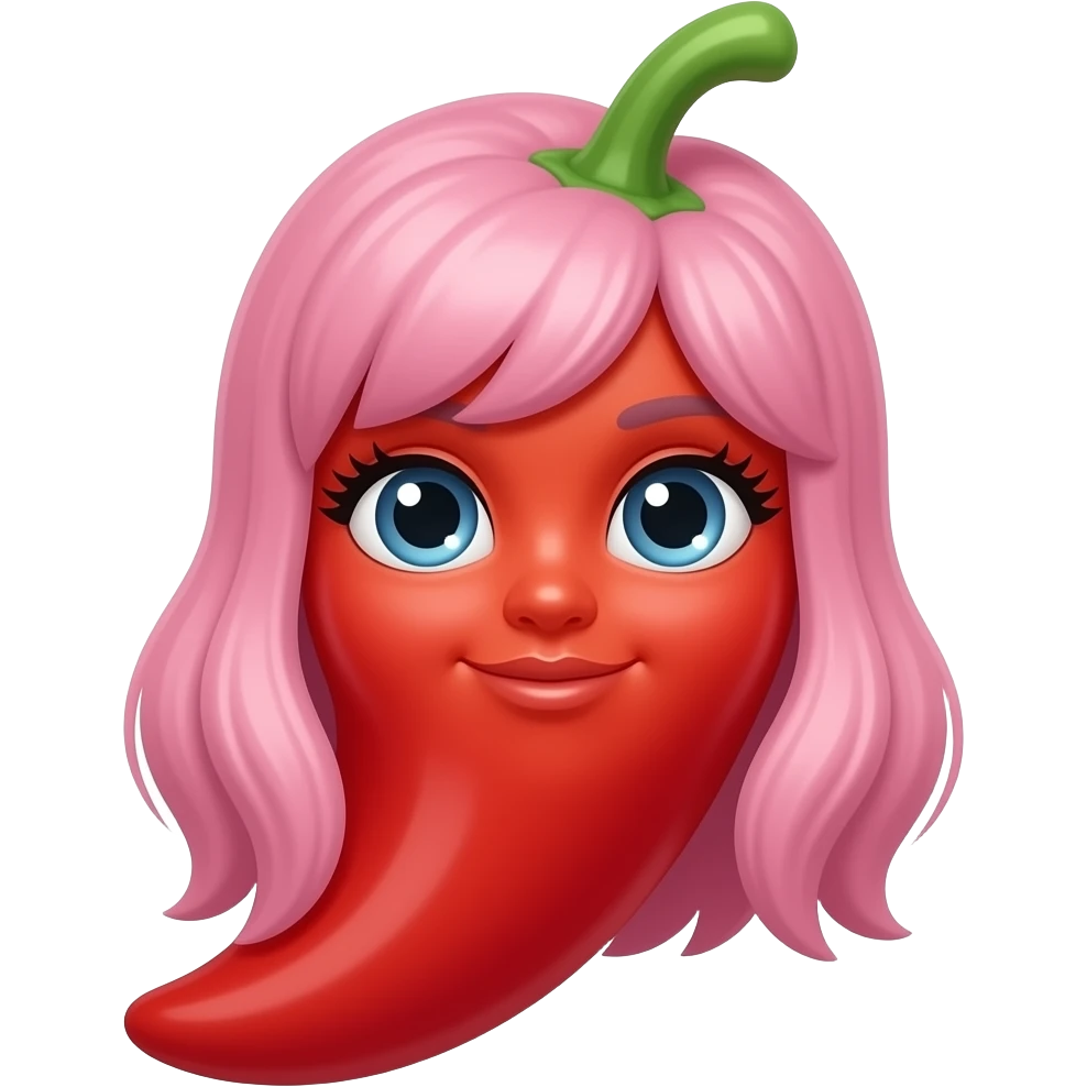 a red chili with girlish eyes, eyelashes and hair emoji