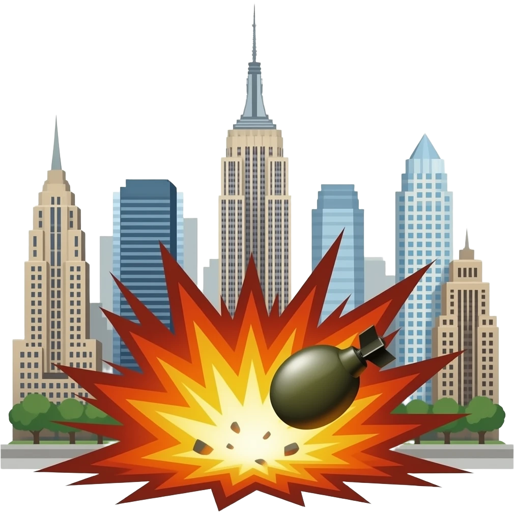 I want to create New York City getting bombed with a bomb hitting the Ground and exploding emoji