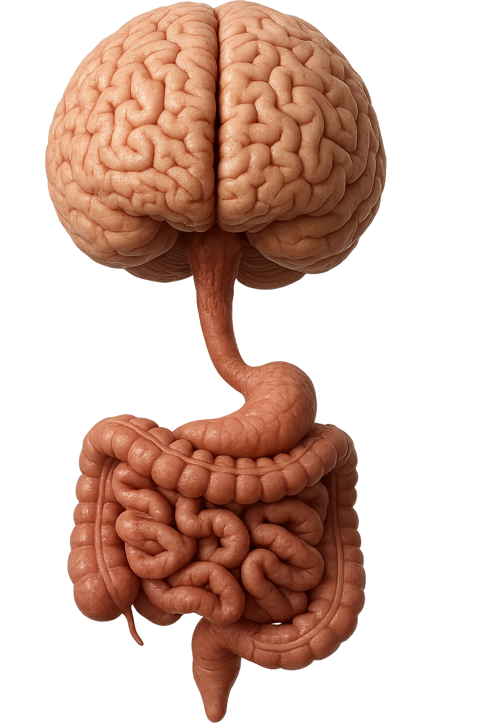 cervello e intestino umani collegati verticalmente, iperrealistico 4k emoji