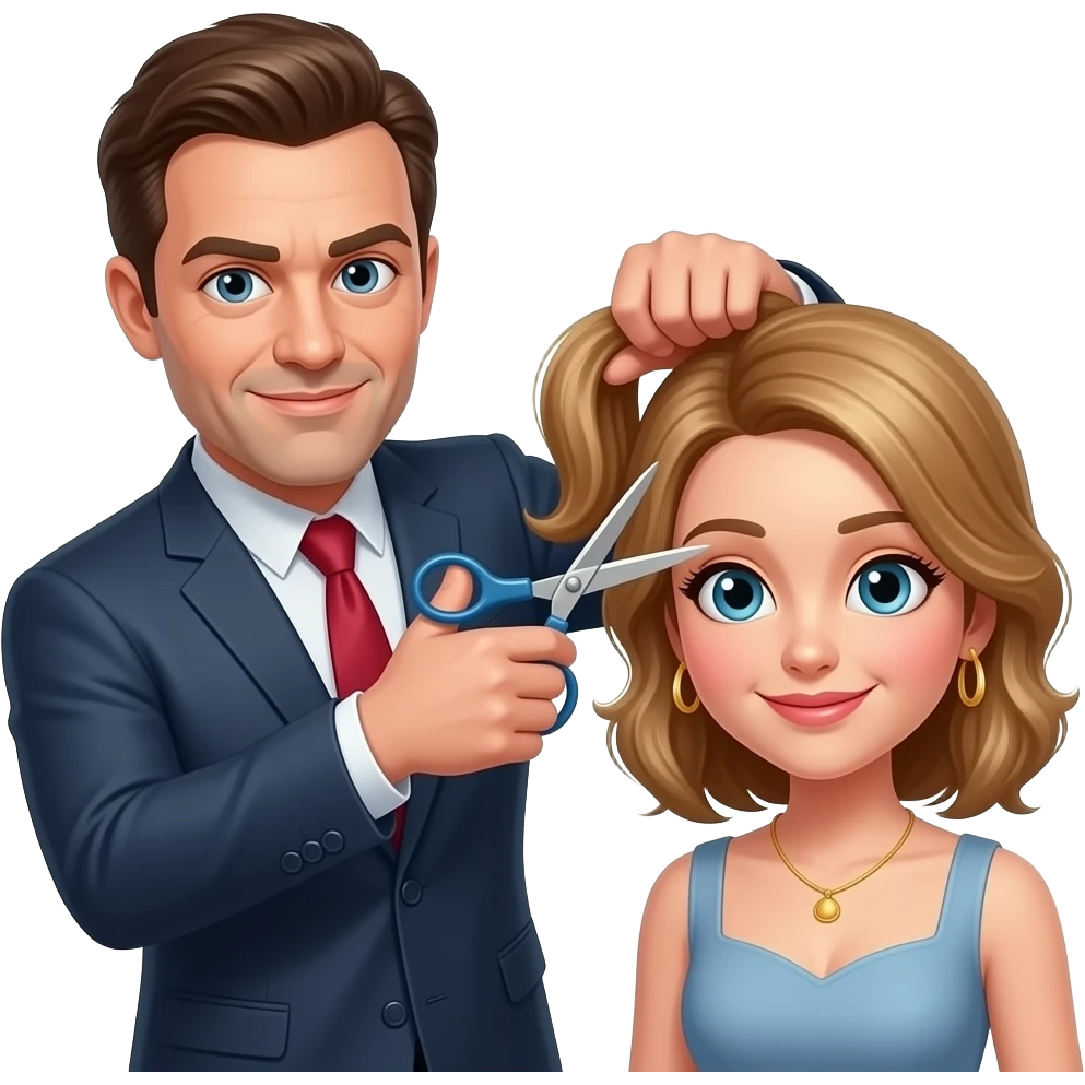 Mad Husband telling wife to put the scissors down and away from her hair because she she is going to mess it up emoji