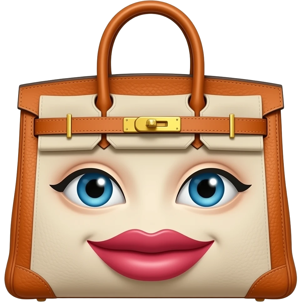 hermes bag with women eye and lips smiling emoji