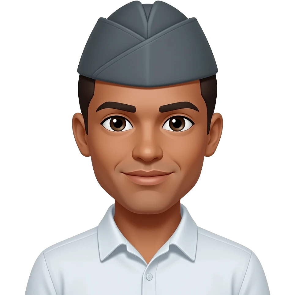 Moreno con gorra militar gris y camisa blanca emoji