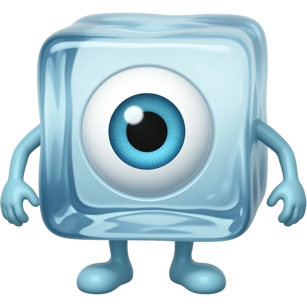 Ice cube with one single eye with legs and arms emoji
