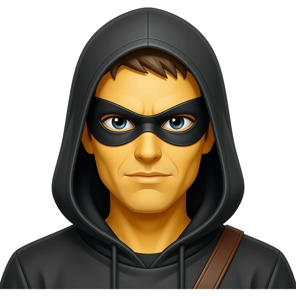 Un emoji voleur avec la peau jaune et moins réaliste  avec un masque de voleur et moins réaliste je veux qu'il soit impeu comme sa🙎‍♂️ et avec des cheveux courts et il a pas de capuche emoji