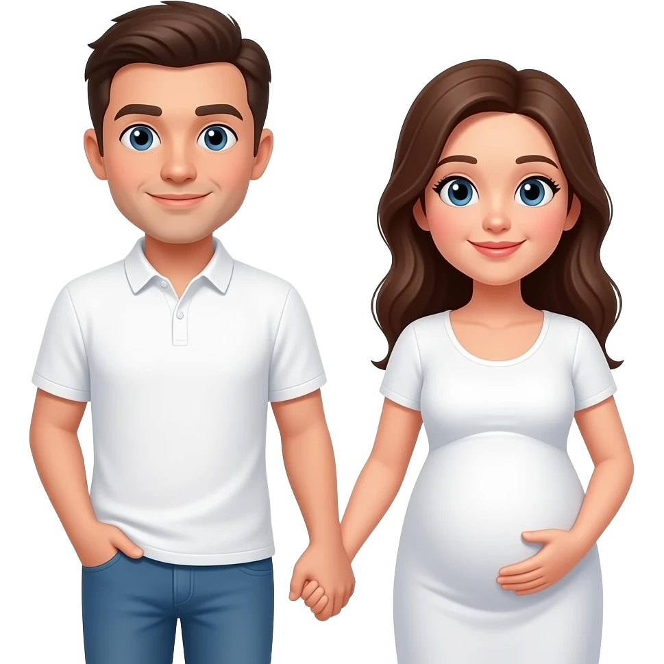 Hombre y mujer embarazada agarrados de la mano ropa color blanca emoji