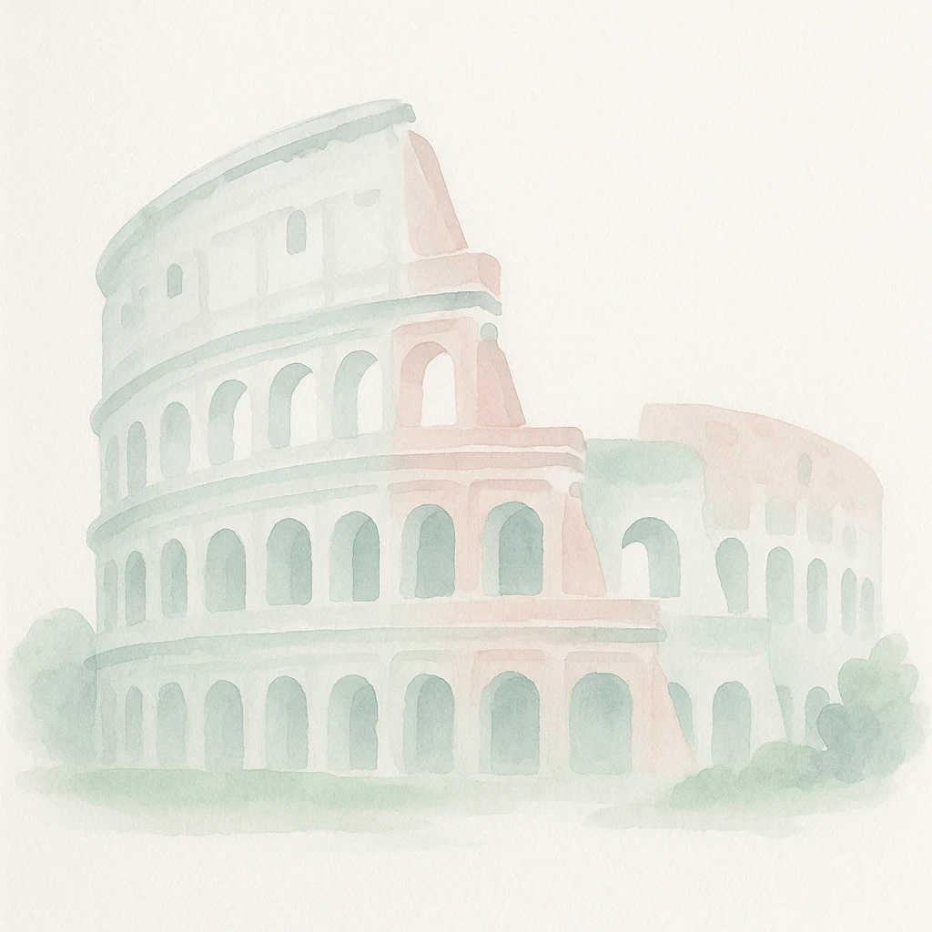 Colosseum in watercolor style with white, green, and pink pastel tones emoji