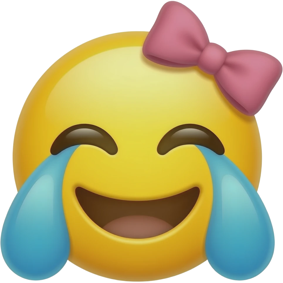 pink preppy joy/laughing smiley face. I want it to look like the classic yellow face. make it at least look good. yellow face.SILLY. little happy tears and pink bow emoji
