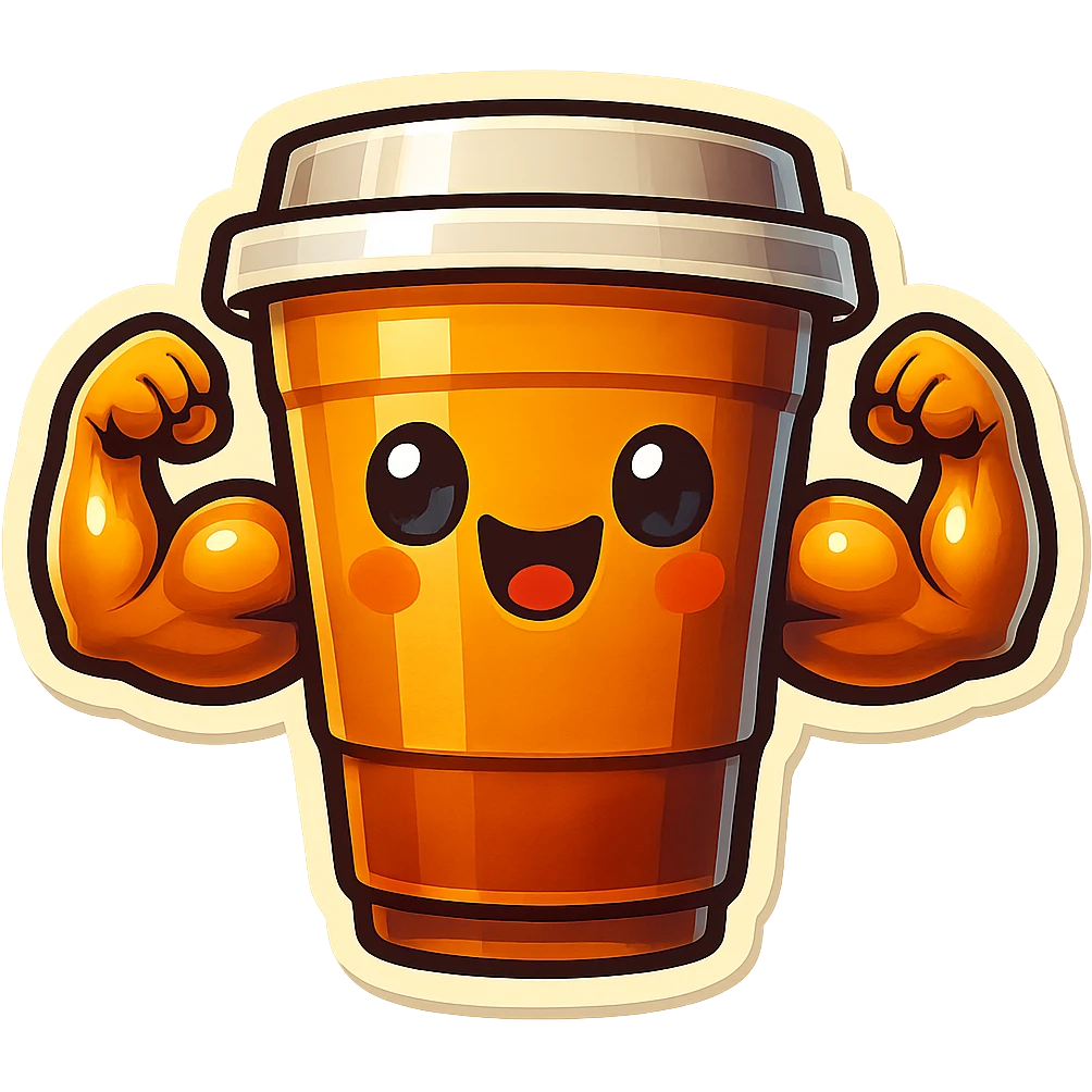 Tall coffee cup, showing off muscles emoji