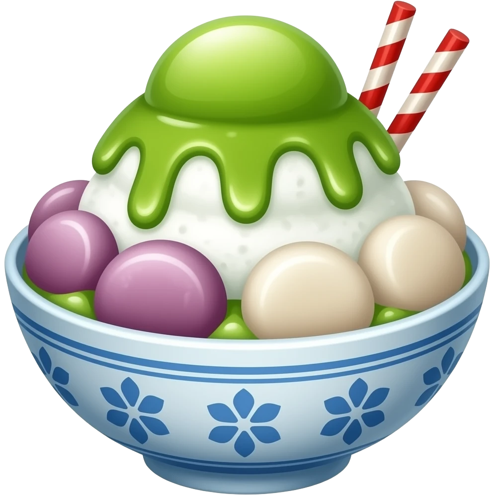 traditional japanese sweets shaved ice with mochi matcha syrup emoji