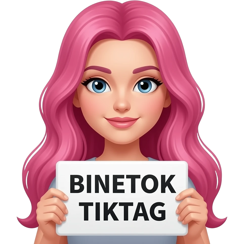 sexy girl with long pink hair holding a BIKETOK TIKTAG sign emoji
