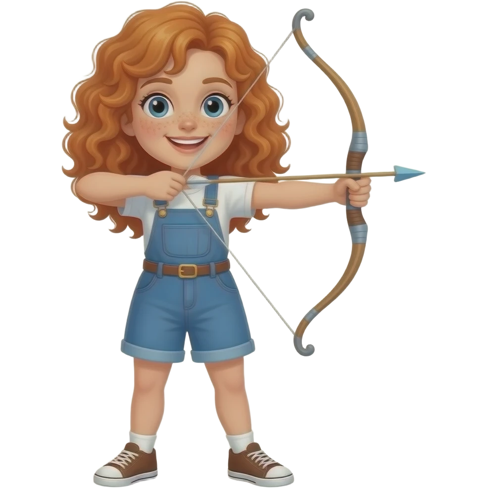 Fille rousse bouclés tâches de rousseur tir à l'arc emoji