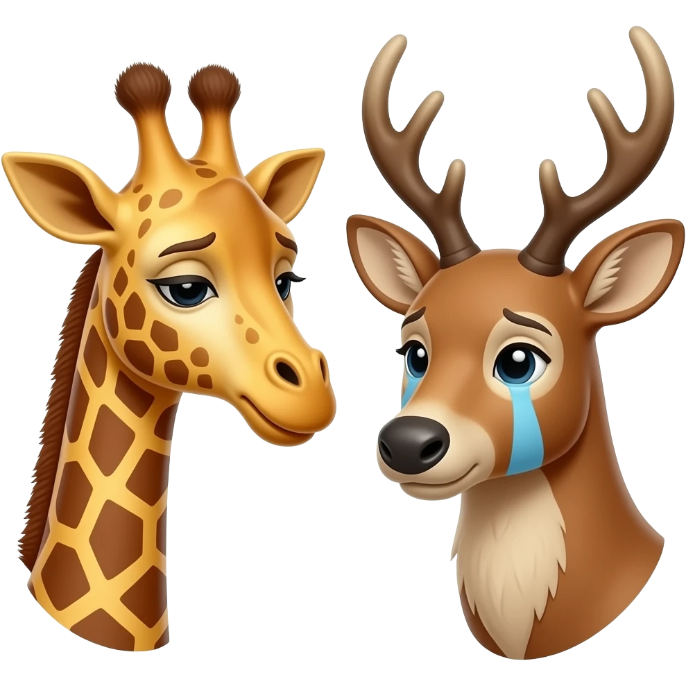 Einfacher Giraffenkopf traurig und Elchkopf traurig und schauen sich an emoji