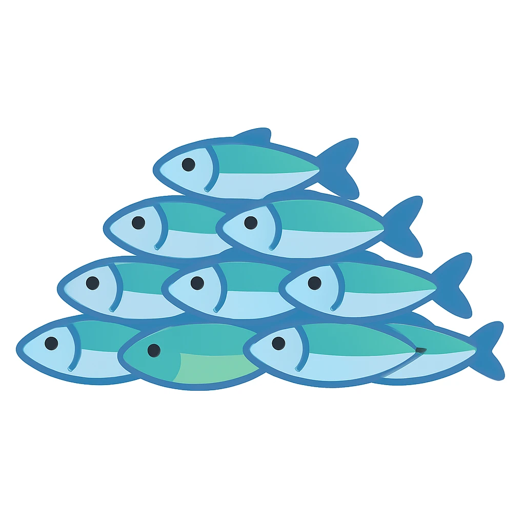 Create a normal emoji of a pile of fish, inspired by Jesus' miracles, based on the reference image, variation 3. The style should resemble a typical emoji style with clear, simple shapes and colors. emoji