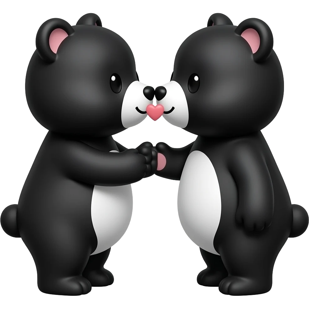 Cute Black and white bears kissing emoji