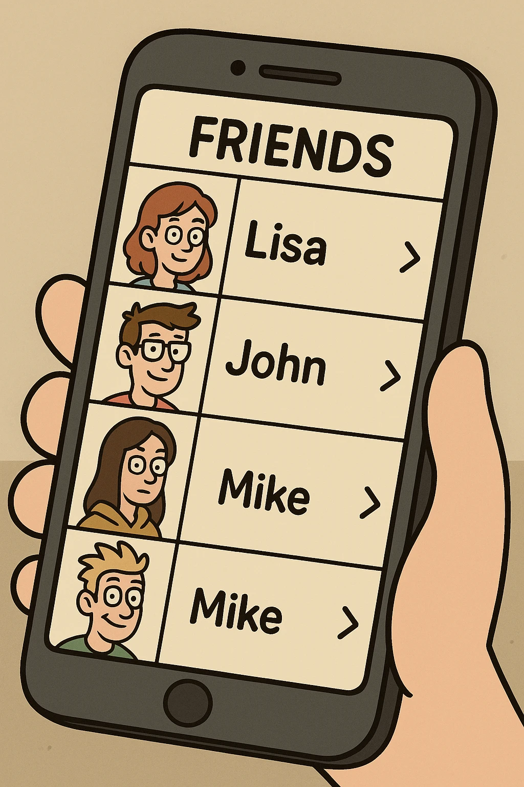 Front screen of the phone with friends' contacts emoji