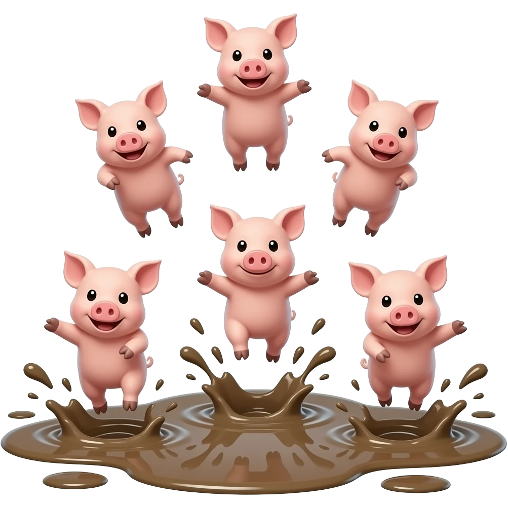 six pigs jump in a big mud puddle emoji