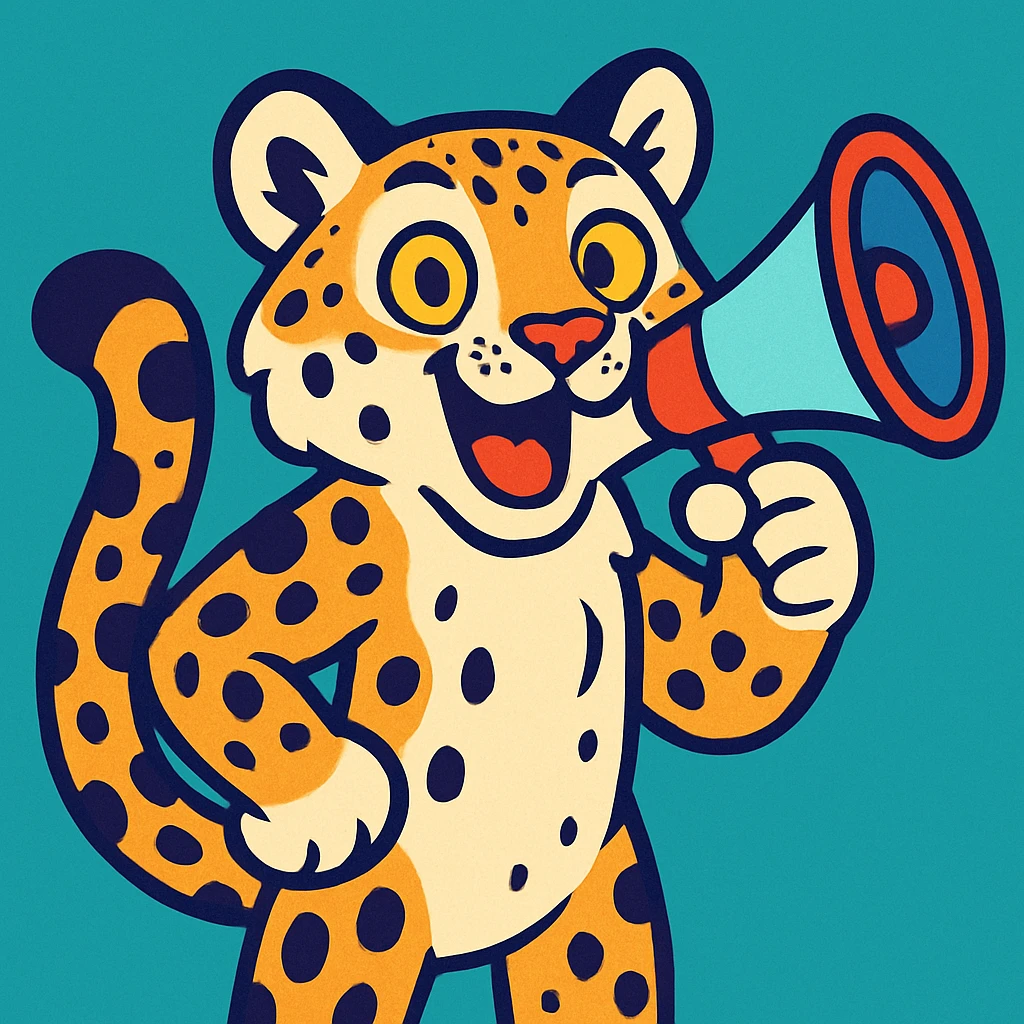 snow leopard holding a megaphone, vibrant cartoon style emoji
