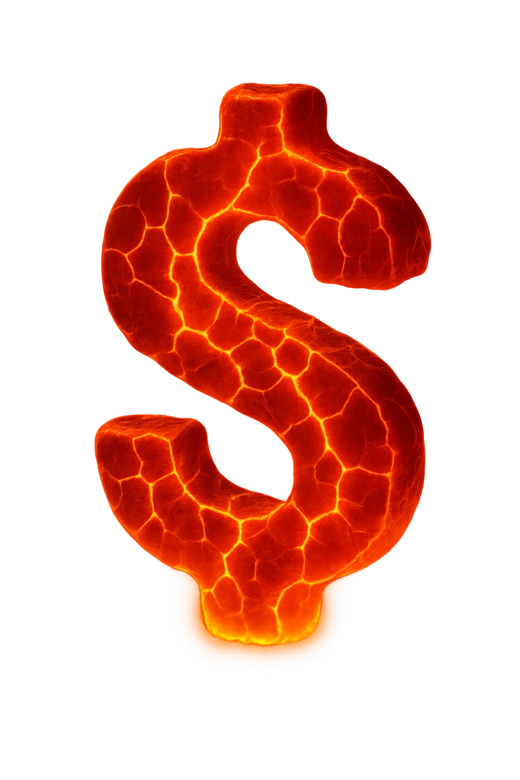 Make the red dollar sign made of lava look more realistic, with glowing cracks, realistic heat shimmer, and detailed textures. Keep the background transparent. emoji