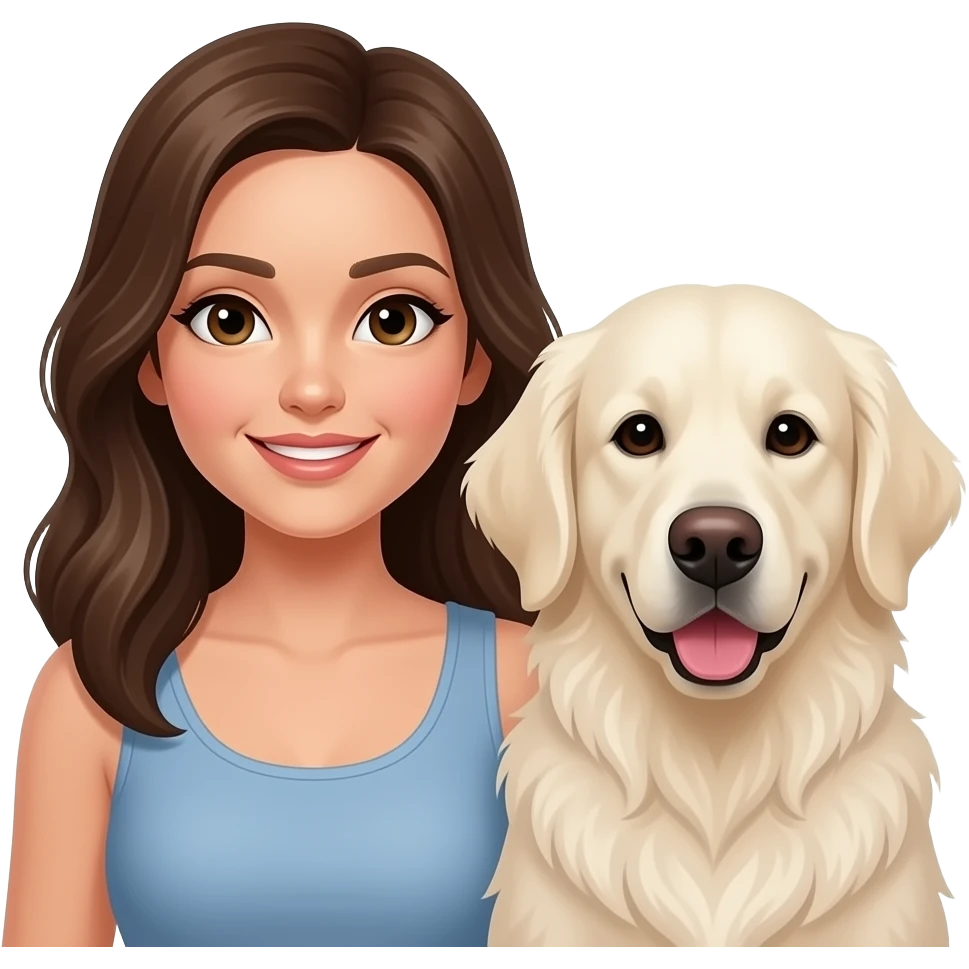 white golden retriever next to white woman emoji