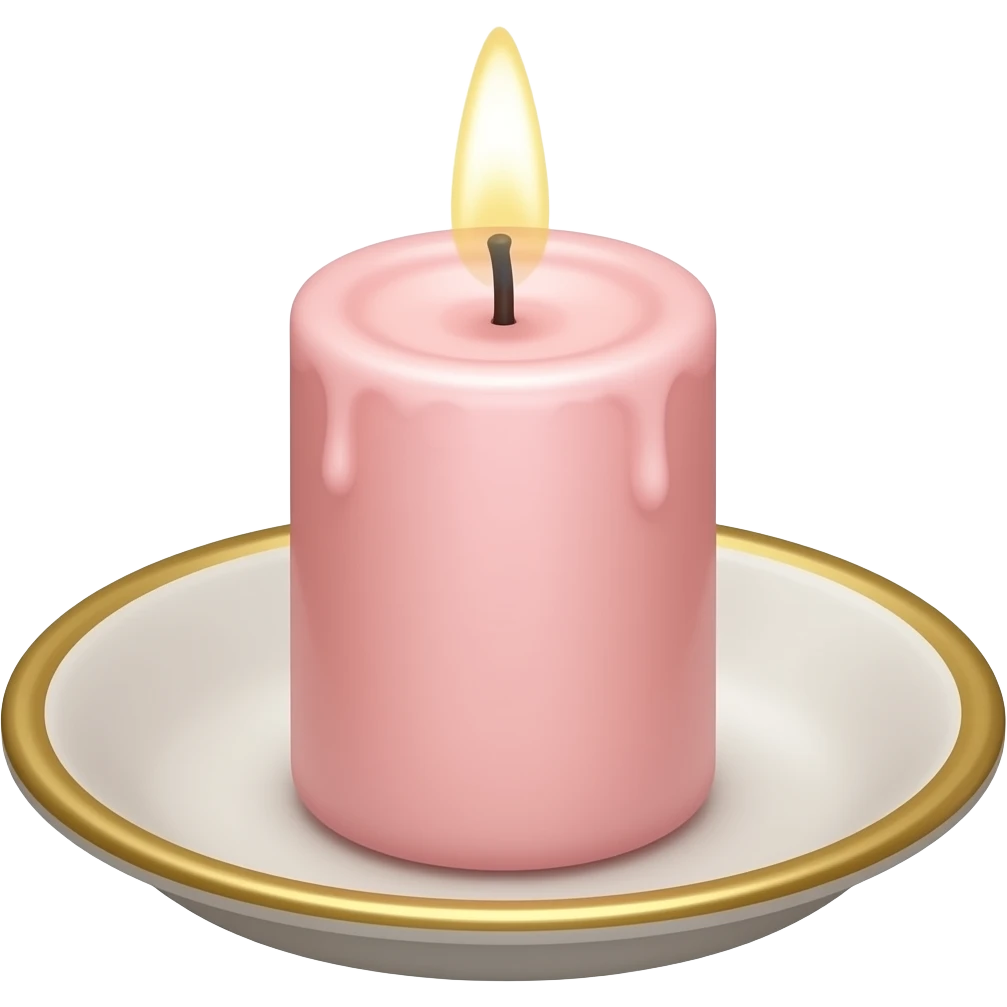 Thin tall neat petite cute slim dainty narrow Pastel Reddish-pinkish vintage candle on a tiny narrow gold and white plate emoji
