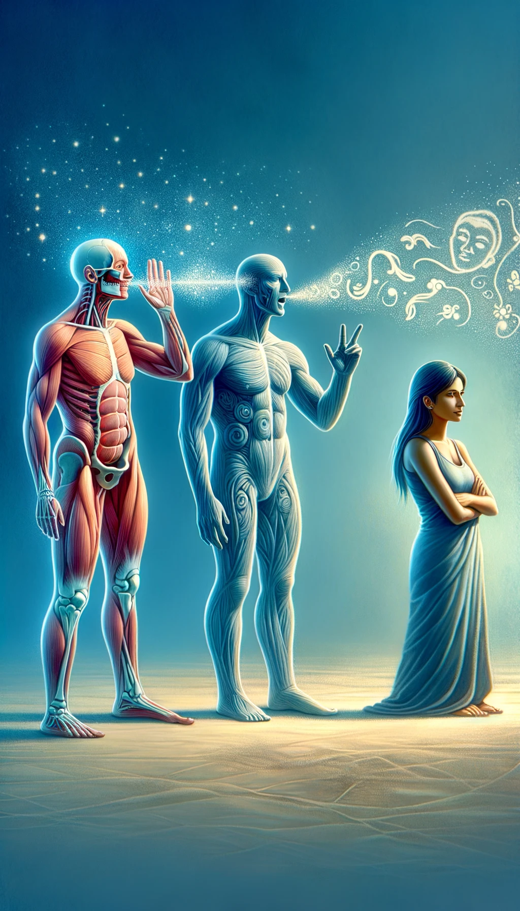 corpo umano anatomico che parla ma sopra di lui c'è il muto, un altra persona lo ascolta emoji