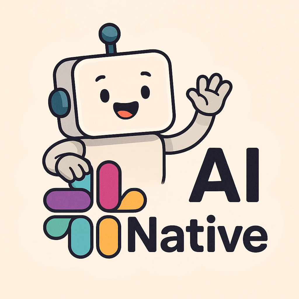 Slack-inspired icon featuring 'AI Native' text, playful yet professional, using soft gradients and geometric forms, tech branding feel. emoji