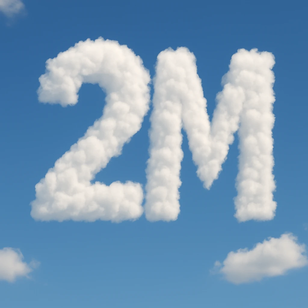 A cloud formation shaped like the number 2 and the letter M together, with a blue sky background. emoji