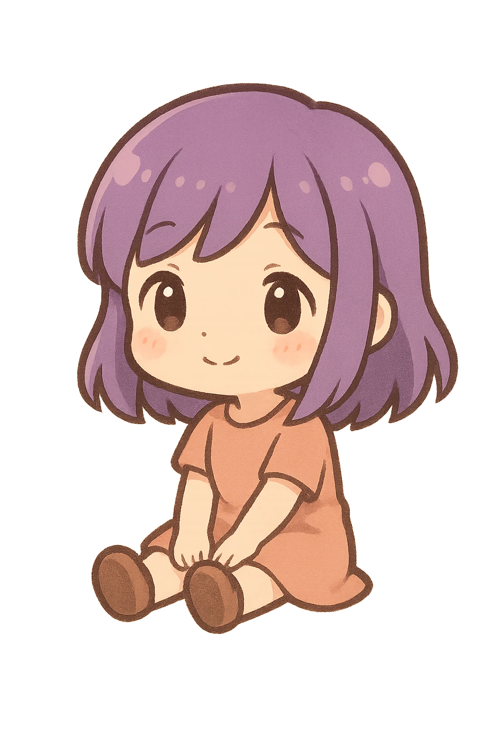 chibi girl with purple hair, sitting, cute chibi stickers illustration style emoji