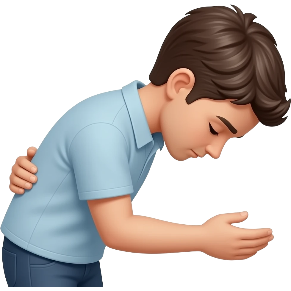 I want to make an emoji like this, give me an order and has a bowed head and one hand behind and one in front. emoji