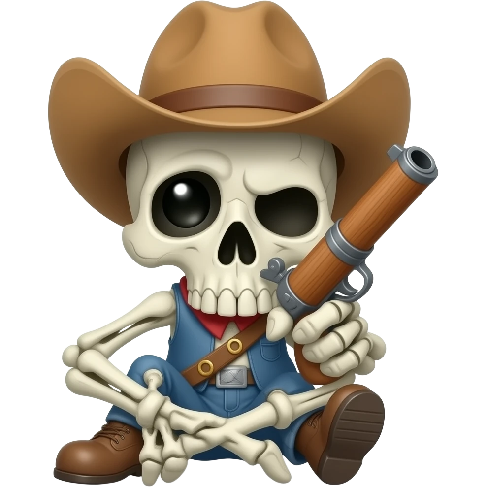 Cute Skull cowboy  with machine gun emoji