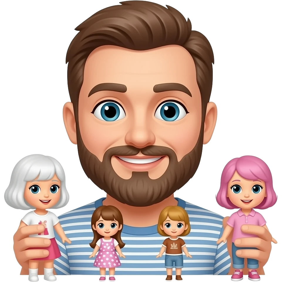 White guy with brown beard and light skin guy playing with dolls emoji