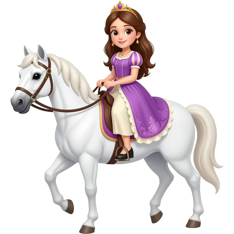 brown hair, brown eyed princess is riding a white horse emoji