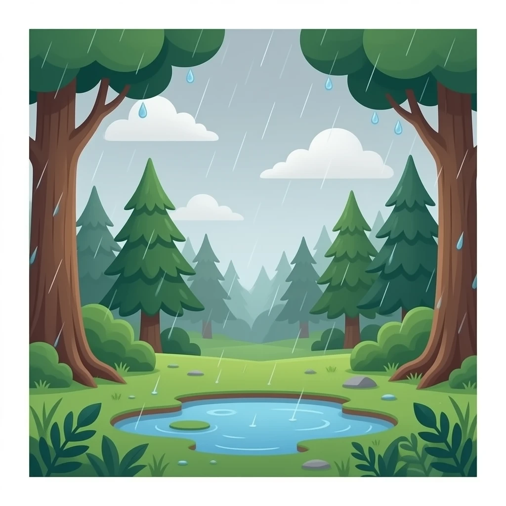 un bosque esta lloviendo mucho i el cielo esta gris dibujos animados emoji