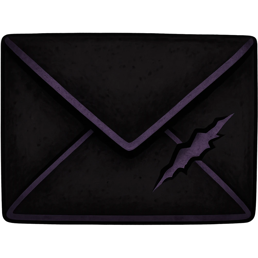 emo style black and purple envelope with a tear emoji