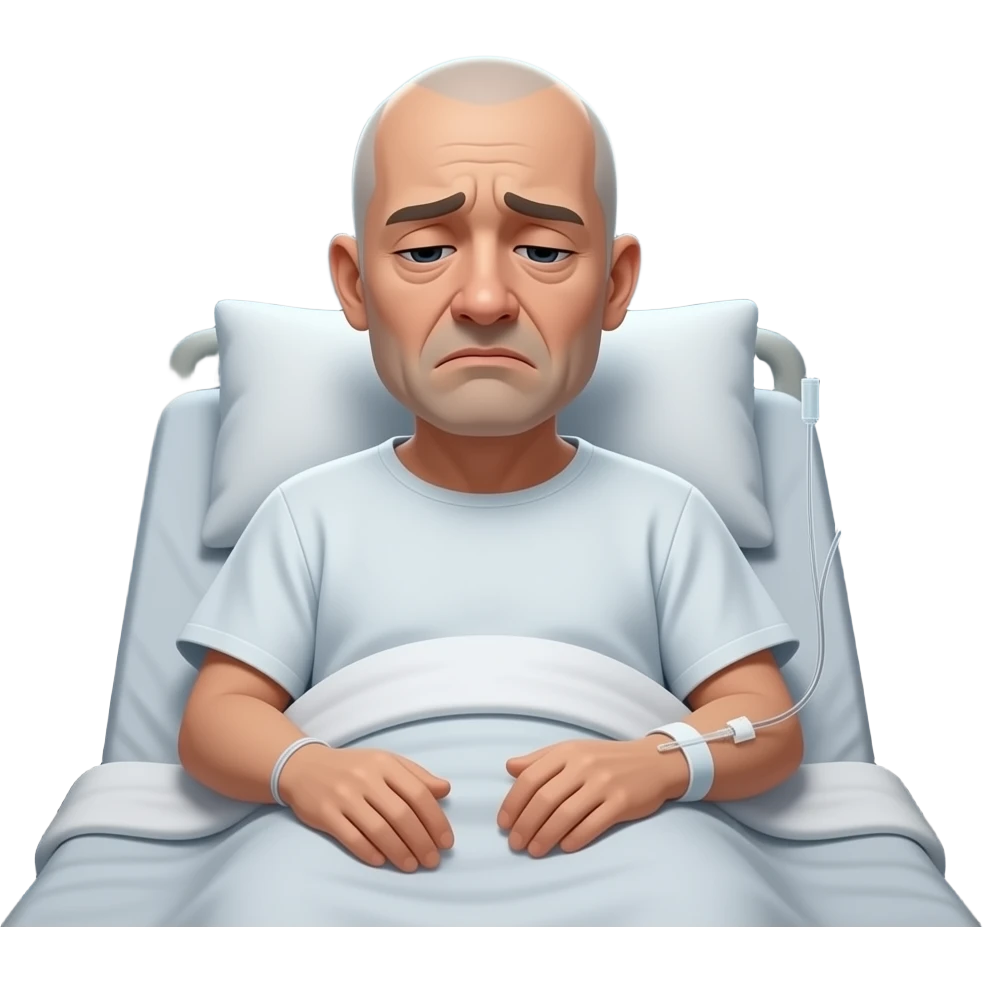 ill sad looking bald patient receiving i.v. chemotherapy in their arm emoji