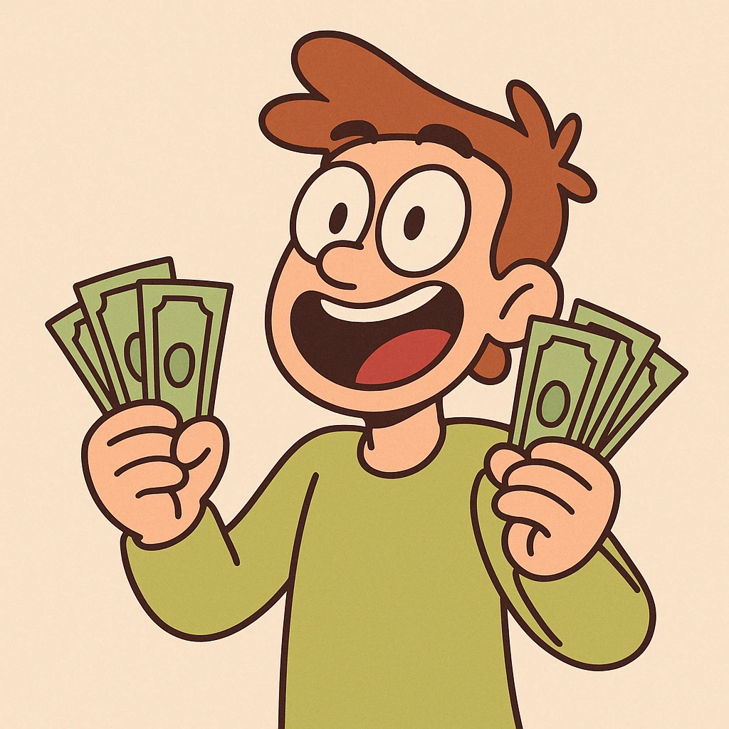 cartoon style money, colorful, playful, simple shapes emoji