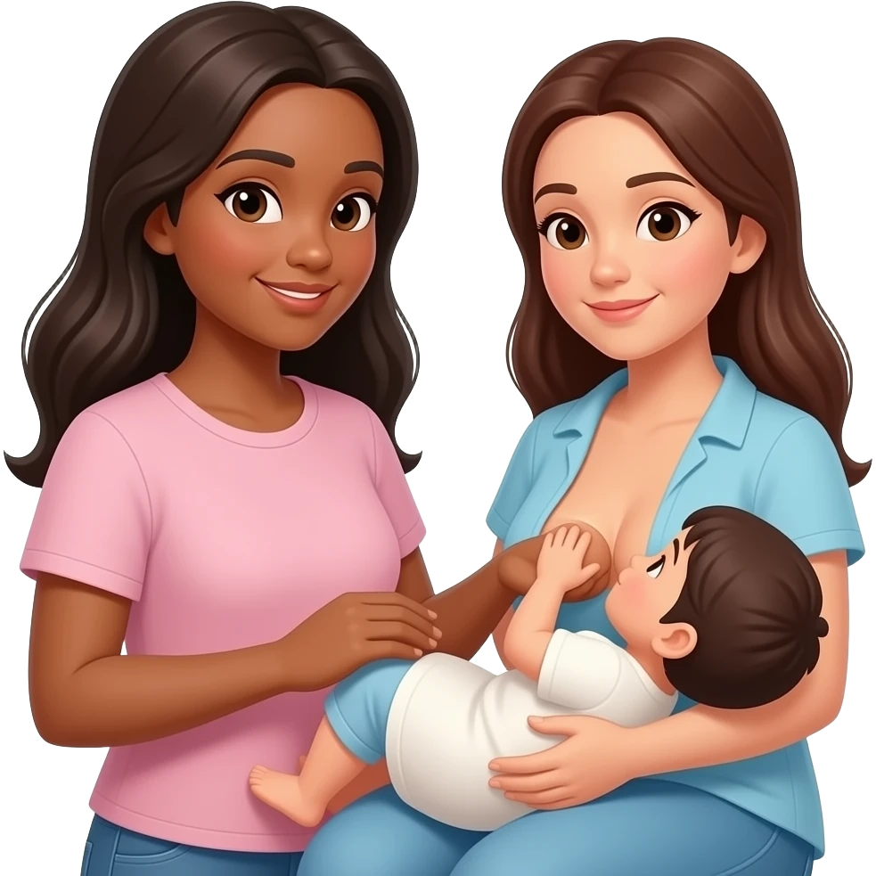mujer en ambo ayudando a otra mujer a amamantar emoji