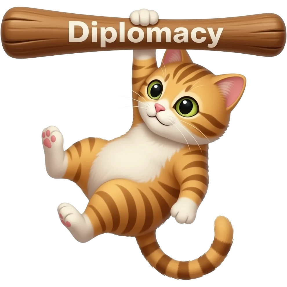 Cat swinging a big stik text on stick Diplomacy emoji