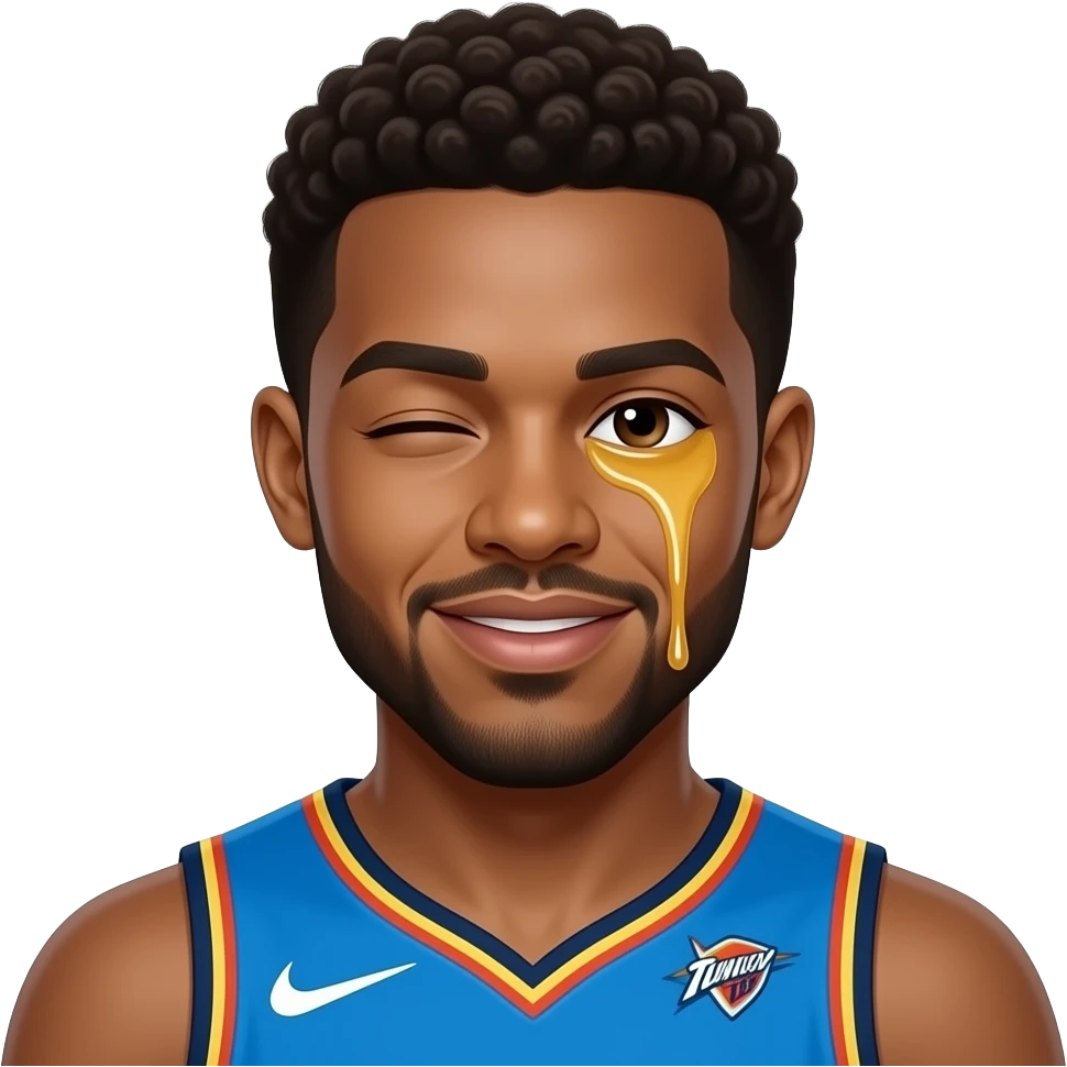 Make shai gilgeious alexander, the nba player on the okc thunder, winking with honey being poured on his face emoji