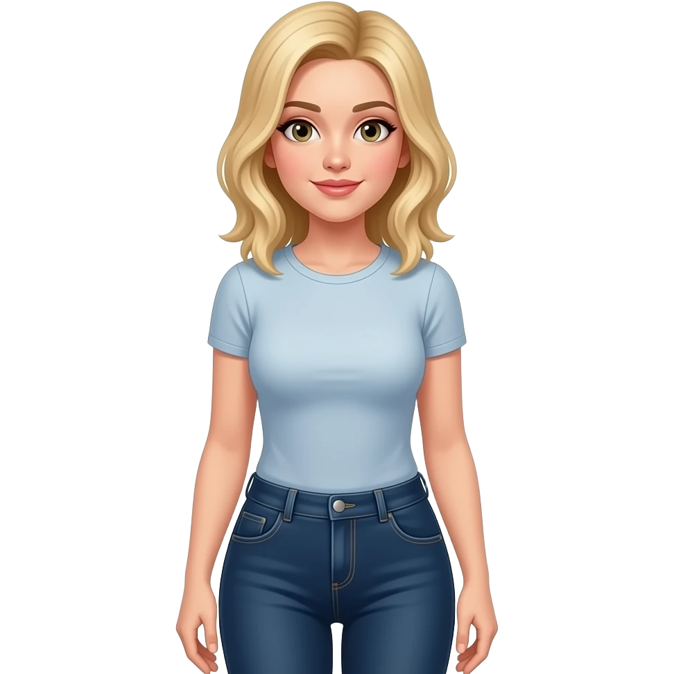 Ein blondes Mädchen mit eher längeren haaren einer schlaghose und einem engen tshirt emoji