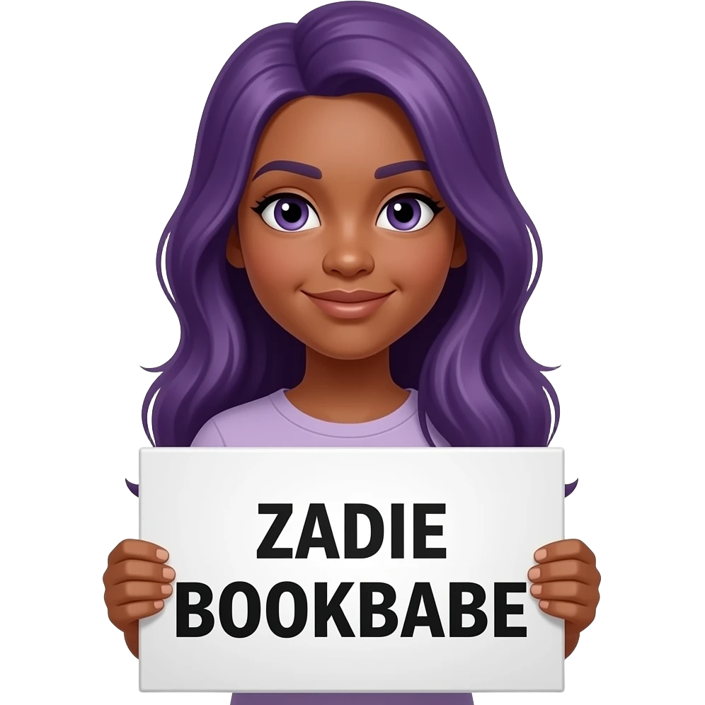 girl with long purple hair with a ZADIE BOOKBABE sign emoji