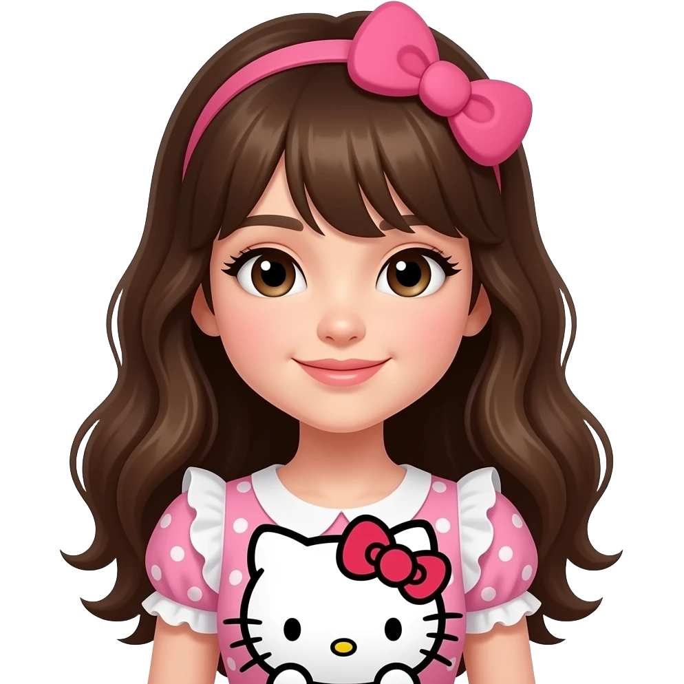 Beautiful girl brunette long hair hello kitty emoji