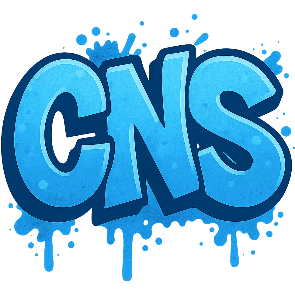 Сделай голубое граффити с надписью "CNS" в стиле emoji iOS без фона emoji