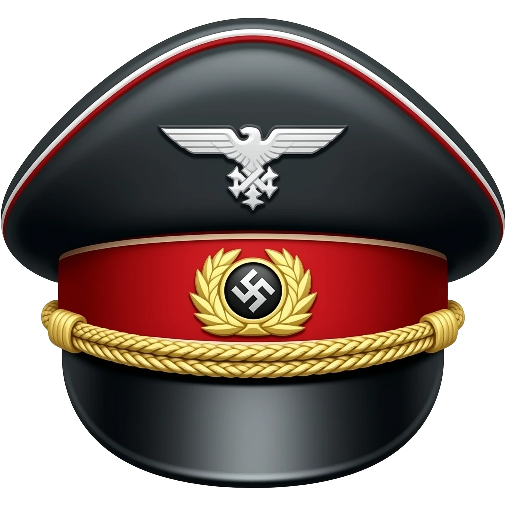 flat black shiny Nazi Kepi hat with red and gold accents emoji