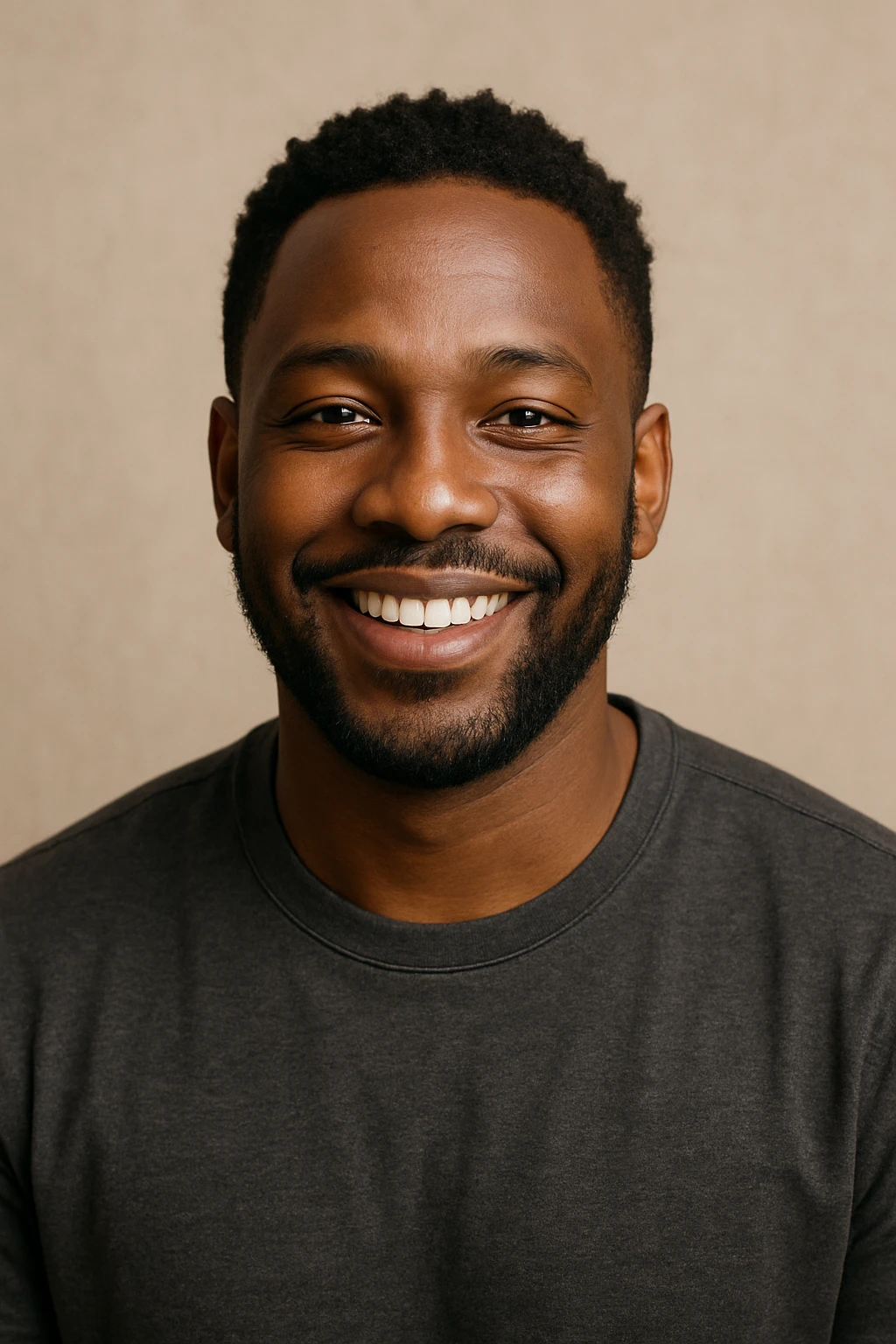 portrait of a Black man, smiling, simple background emoji
