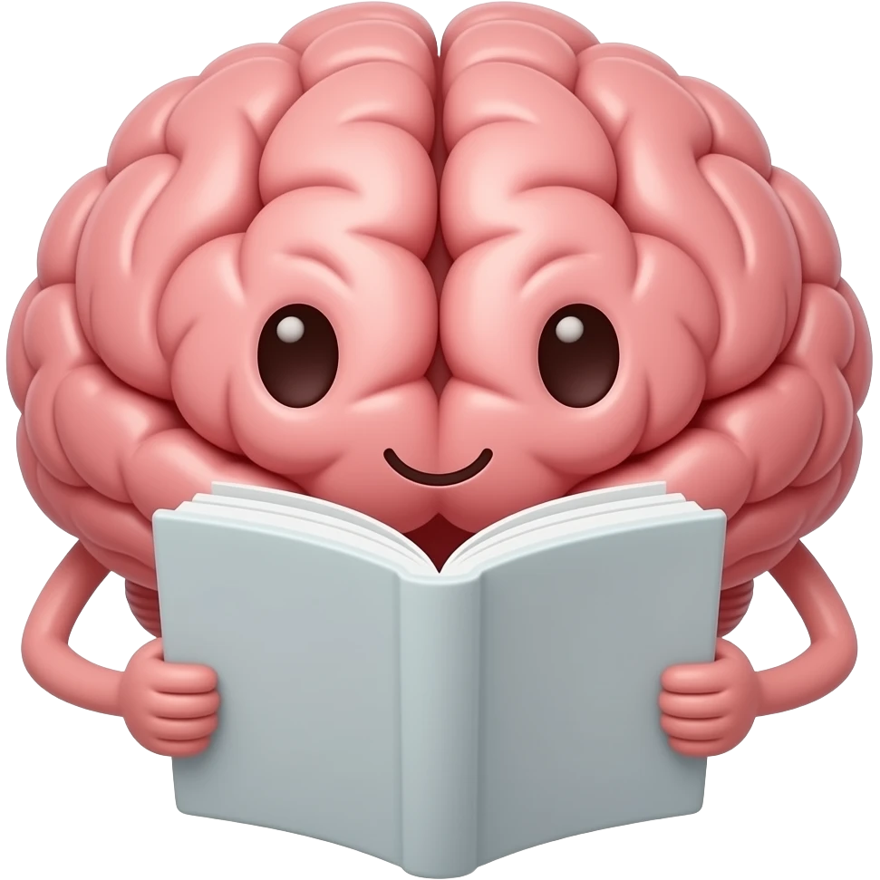 Cerebro cute con solo dos brazos leyendo un libro facil de dibujar emoji