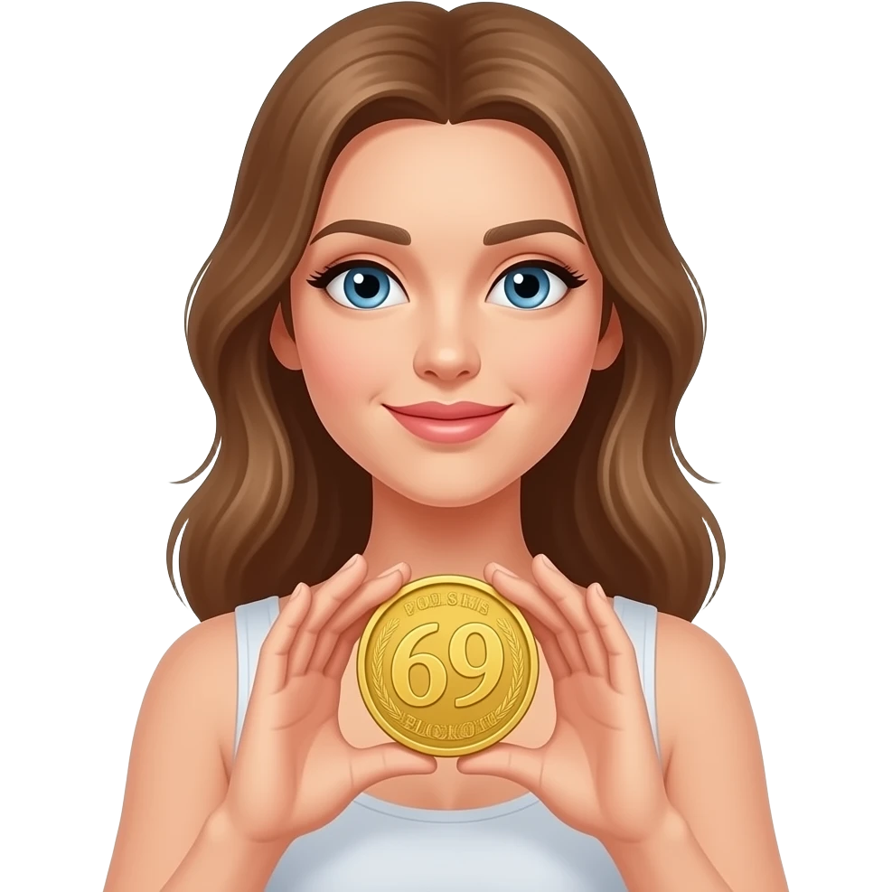 virgin marry with a polski złoty symbol coin in hands and 69 number emoji