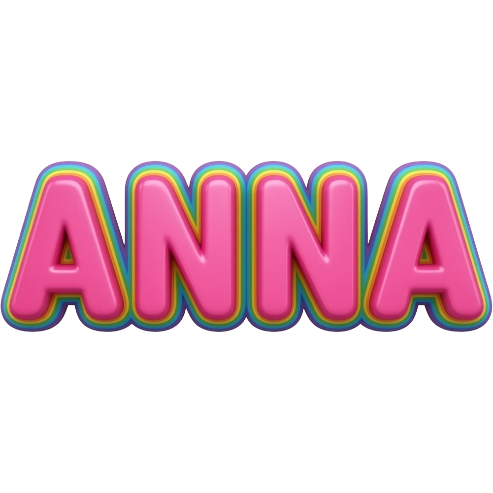 name "anna" in hot pink, 3D style typography lettering, each color of the rainbow as a border outlined around each letter, isolated, 3d rendering, no emoji icons no emoji faces and must have no human figures emoji