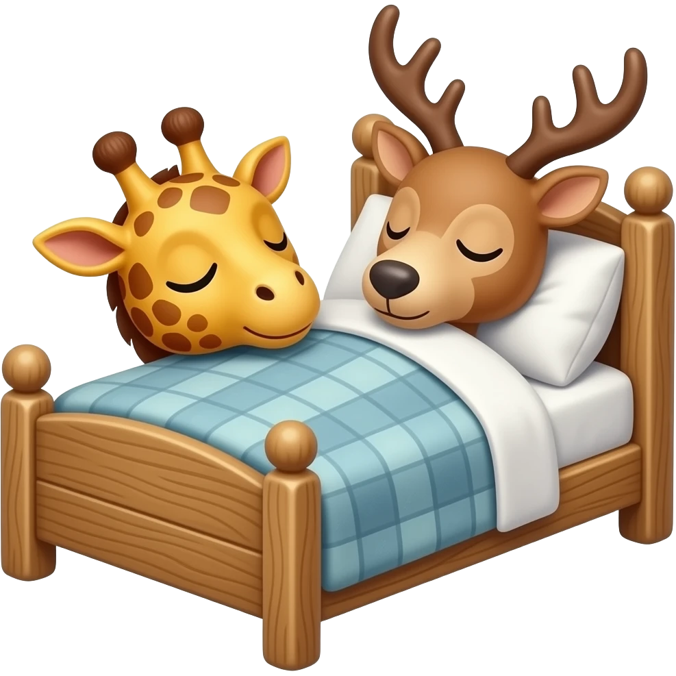 Einfacher Giraffenkopf und Elchkopf schlafen in einem bett emoji
